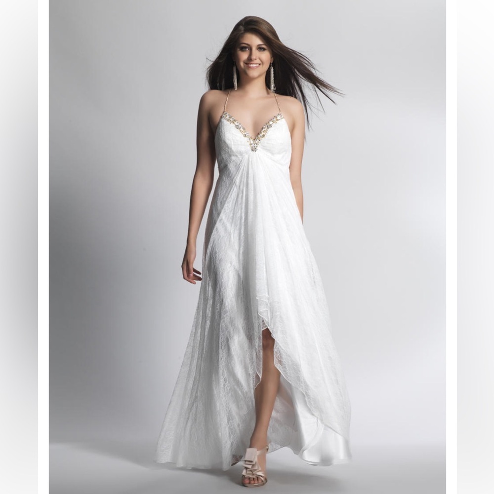 Dave & Johnny White Prom Dress Wedding Dress with Gold Accents
